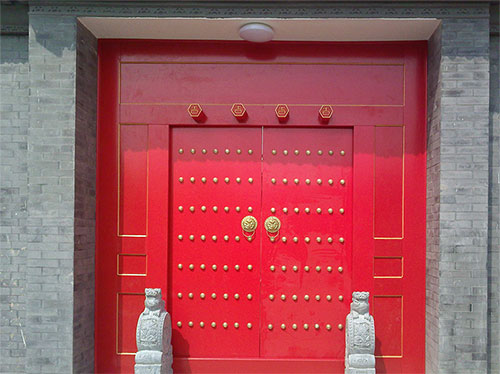 厚街镇中国传统四合院系列朱红色中式木制大门木作